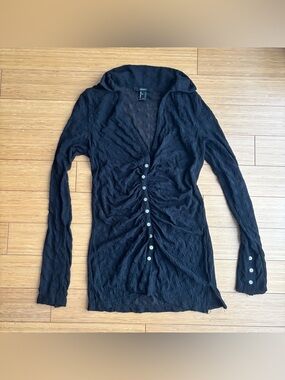 Forever 21 black mesh design 90s style button down